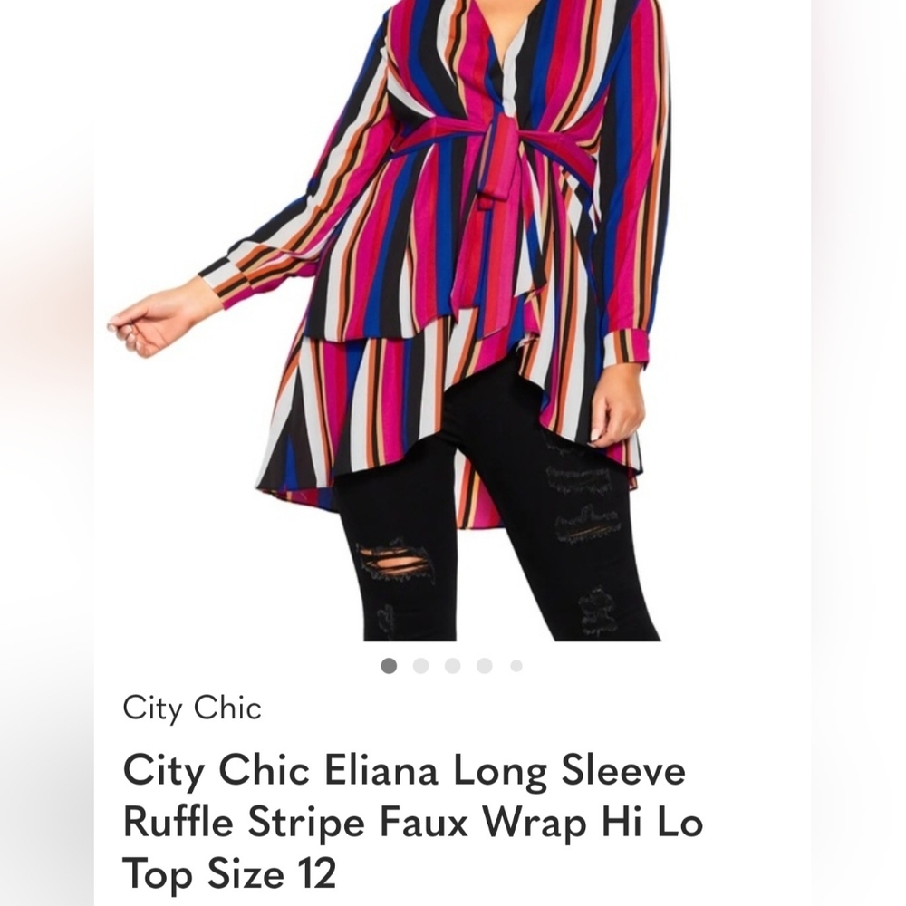 NWT! City Chic Eliana Colorful Striped Wrap Tunic - Size 12 - Picture 3 of 6